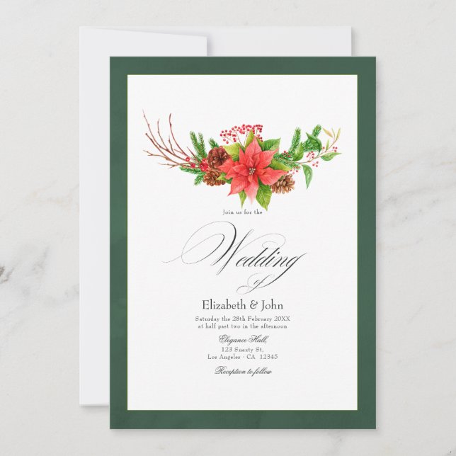 Convites Charme de Natal de Poinsettia e Pinheiro (Frente)