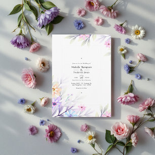 Convites Charme Floral de Casamento de Pastel Watercolor