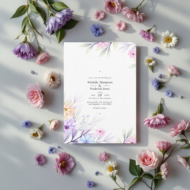 Convites Charme Floral de Casamento de Pastel Watercolor (Elegant Pastel Watercolor Floral Wedding Charm Invitation)
