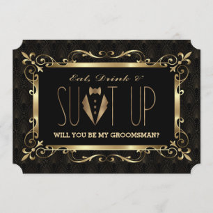 Convites Charme Roaring 20s Dourado Art Deco Seja meu Padri