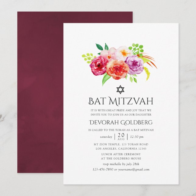 Convites Charme Rústico Vintage Bat Mitzvah (Frente/Verso)