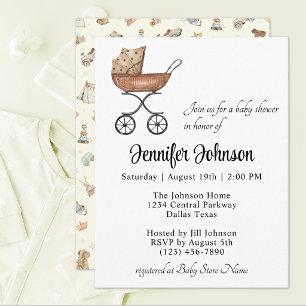 Convites Charming Carruagem de Vime Antigo Boho Baby Shower