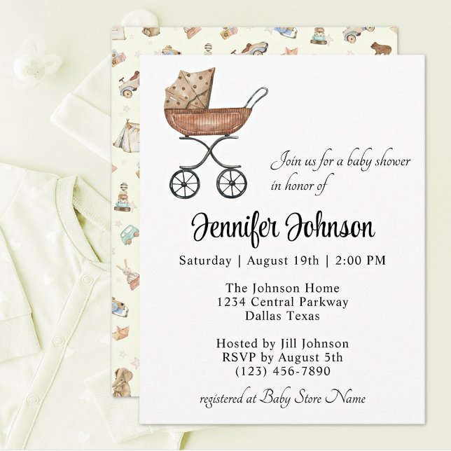 Convites Charming Carruagem de Vime Antigo Boho Baby Shower (Criador carregado)