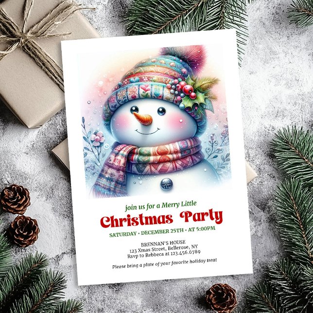 Convites Charming cartoon snowman holiday invite digital (Charming cartoon snowman holiday invite joyful digital)