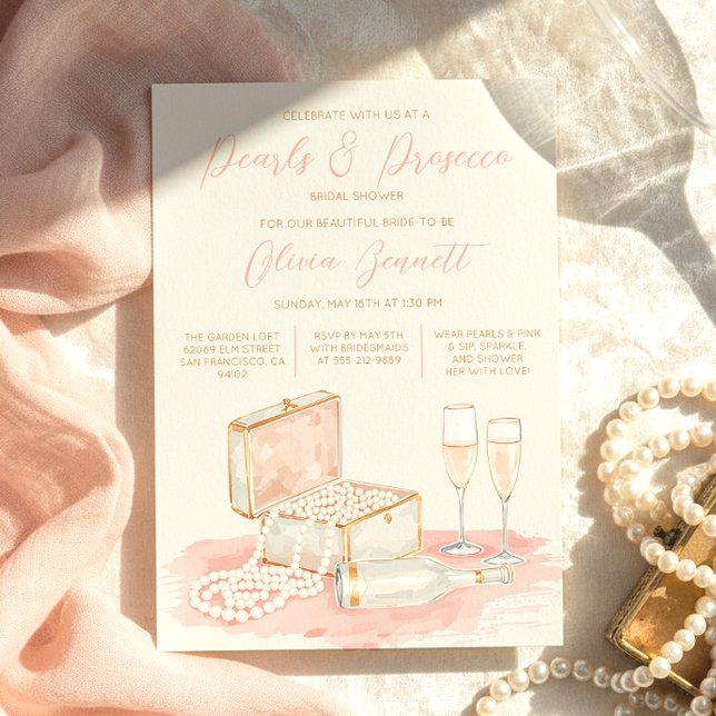 Convites Charming Elegant Pearls & Prosecco Bridal Shower (Charming Elegant Pearls & Prosecco Bridal Shower Invitation
)