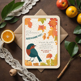 Convites Charming Fall Housewarming Leaves Minimalist Bird