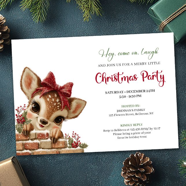 Convites Charming Funny Baby Reindeer Cute Cartoon Watercol (Charming Funny Baby Reindeer Cute Cartoon Watercolor Invitation

)