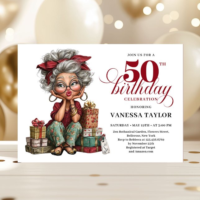 Convites Charming Funny Lady 50th Birthday Quirky Humor  (Charming Funny Lady 50th Birthday Quirky Humor Invitation)