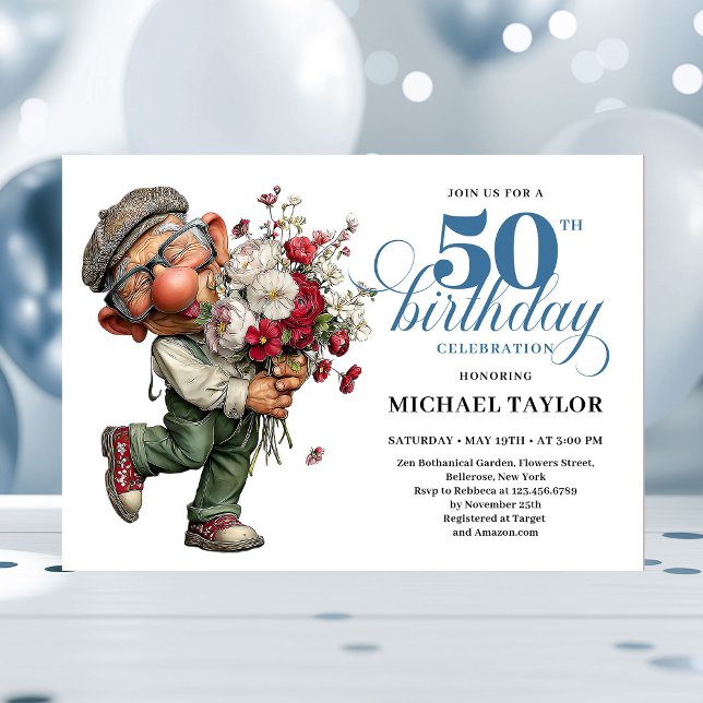 Convites Charming Funny Man 50th Birthday Quirky Humor  (Charming Funny Man 50th Birthday Quirky Humor Style Invitation

)