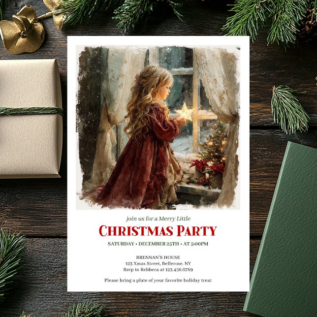 Convites Charming girl awaits Santa editable Christmas  (Charming girl awaits Santa editable Christmas invite)