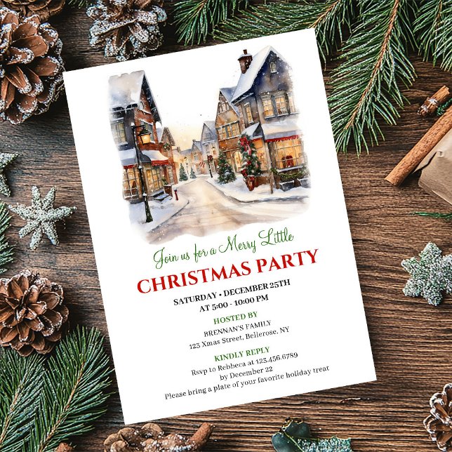 Convites Charming holiday scene Christmas village event   (Charming holiday scene Christmas village event invite)