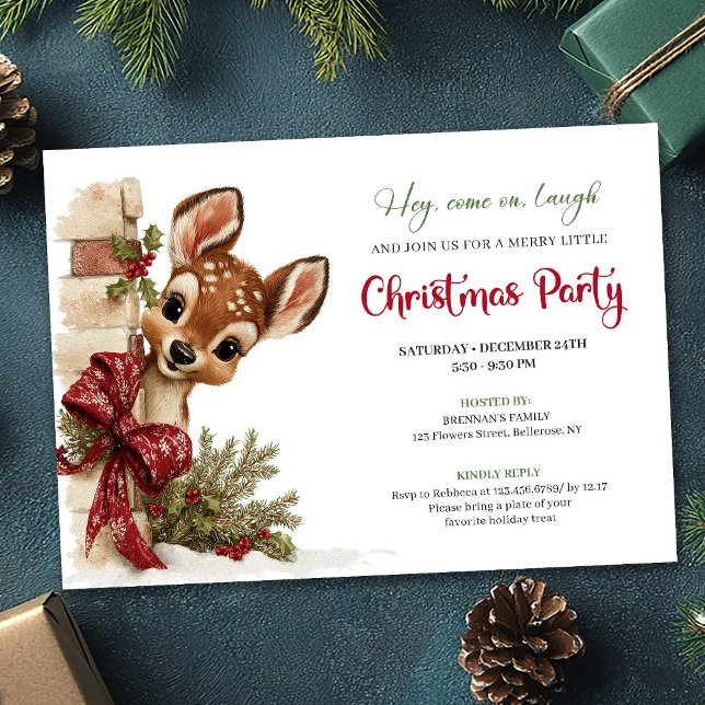 Convites Charming peeking reindeer editable invite download (Charming peeking reindeer editable invite download)