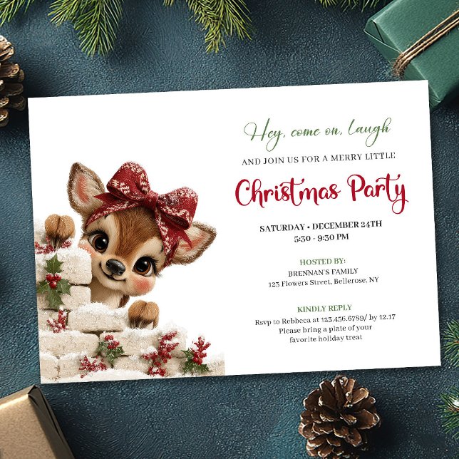 Convites Charming peeking reindeer fun holiday party invite (Charming peeking reindeer fun holiday party invitation)