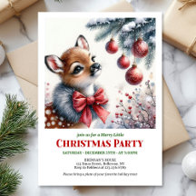 Charming snowy forest baby deer Christmas invite 