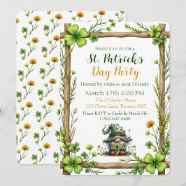Convites Charming Spring Clover & Gnome Invitation 
