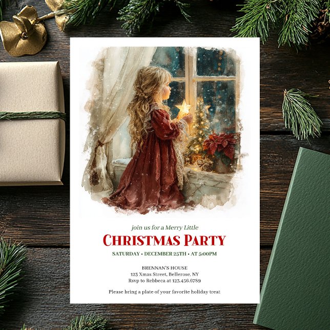 Convites Charming Victorian Little Girl Awaiting Santa  (Charming Victorian Little Girl Awaiting Santa Printable Invite)