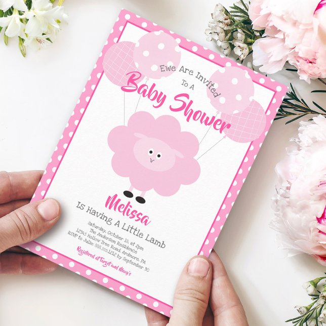 Convites Charmoso Cordeiro Rosa Doce Chuveiro de Bebê Simpl (Criador carregado)