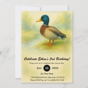 Convites Charmoso Mallard Watercolor Ilustração Aniversário