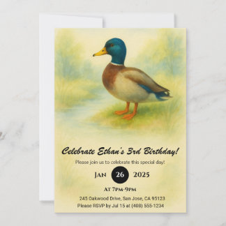 Convites Charmoso Mallard Watercolor Ilustração Aniversário