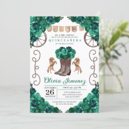 Convites Charra Floral Boots Quinceañera Verde Ocidental