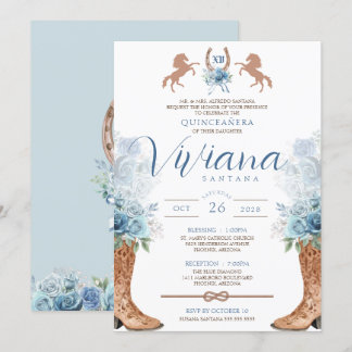Convites Charra Quinceanera Azul Claro Ocidental