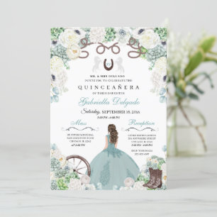 Convites Charra Quinceañera, Horse Verde da Casa Ocidental