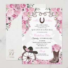 Convites Charra Ranchero Quinceanera, rosa, ocidental