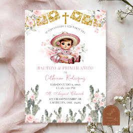 Convites Charra Rosas Rosa Bautizo Mexicano e Primer Anito