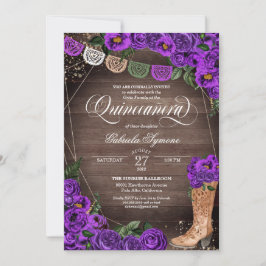 Convites Charra Rustic Boot Purple Rosa Quinceañera