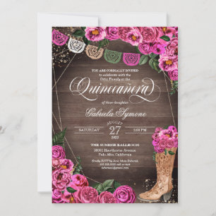 Convites Charra Rustic Cowgirl Rosa Rosa Rosa Quinceañera