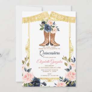 Convites Charro Boots Quinceanera mexicano