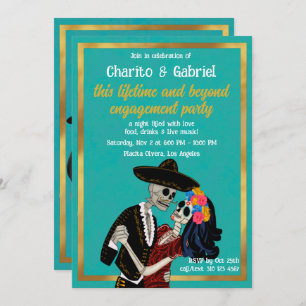 Convites Charro Catrina Sugar Skulls Dança Noivado Teal