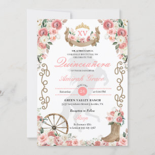 Convites Charro CowGirl Quinceañera, rosa, ocidental