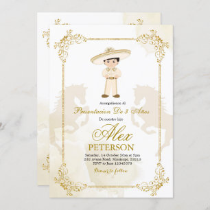 Convites Charro Dourado e Branco Espanhol Mexicano
