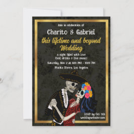 Convites Charro e Catrina Sugar Skulls Dançando Casamento