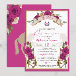 Convites Charro Fuchsia Rosa Cavalos Quinceanera Ocidental