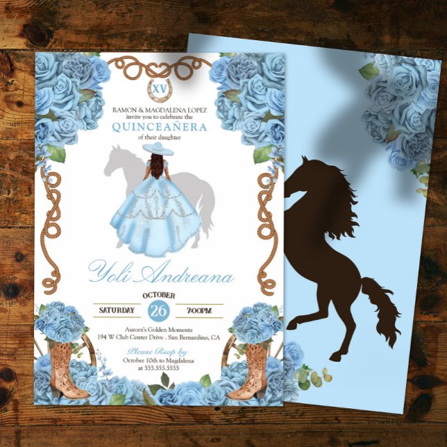 Convites Charro Quinceanera Azul Claro (Criador carregado)