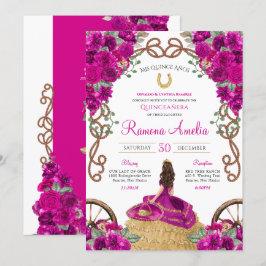 Convites Charro Quinceanera, cor-de-rosa magenta, ocidental