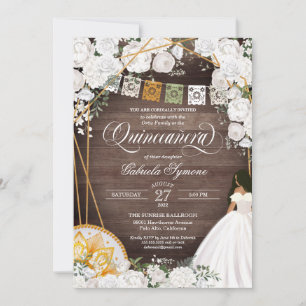 Convites Charro Quinceanera Ocidental Branco Floral