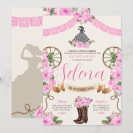 Convites Charro Quinceanera Papel Picado Western Rosa