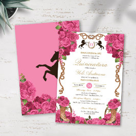 Convites Charro Quinceanera, Rosas Rosa Quente