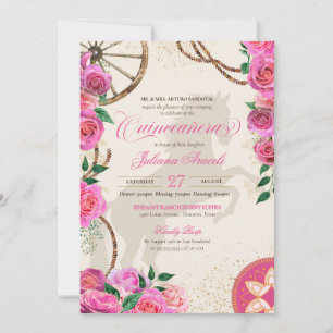 Convites Charro Rosa Rosa Rosa Rosa Elegante Quinceanera Oc