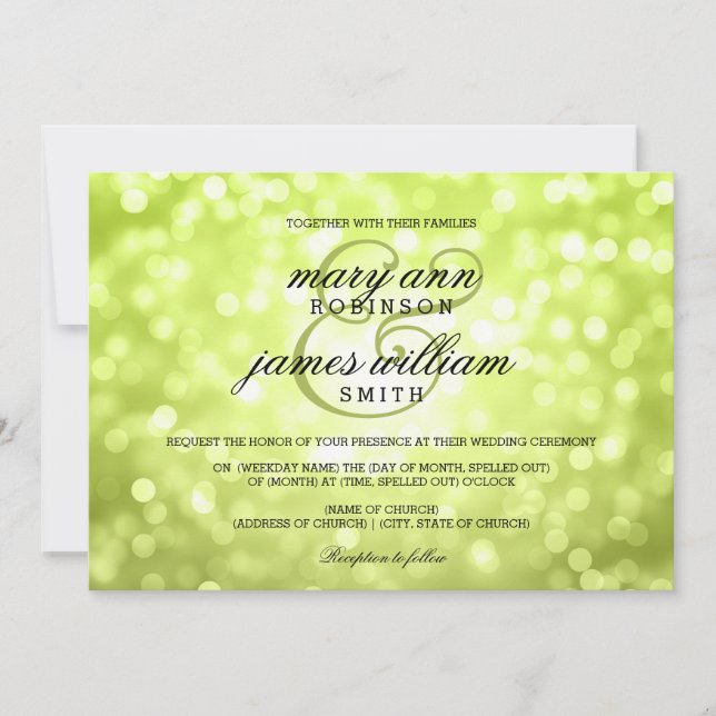 Convites Chartreuse Bokeh Luz Elegante Casamento (Frente)