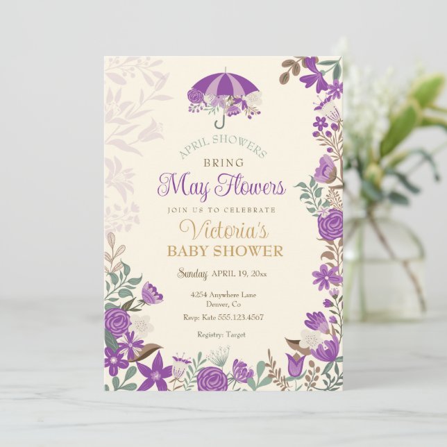 Convites Chás de abril trazem Primavera de flores de maio (Em pé/Frente)