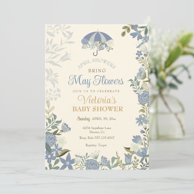 Convites Chás de abril trazem Primavera de flores de maio (Em pé/Frente)