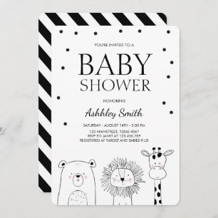 Convites Chás de fraldas convidam Zoo Safari Black Modern