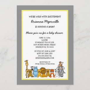Convites Chás de fraldas De Gênero Neutro Para Animais Da