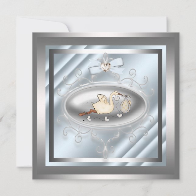 Convites Chás de Garoto de Bebê Azul Silver Storey (Frente)