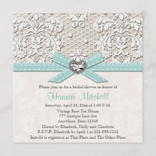 Convites Chás de panela azuis do diamante do laço da pérola