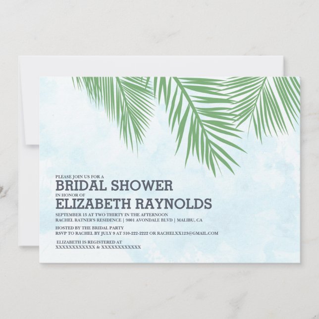 Convites Chás de panela elegantes das palmeiras (Frente)